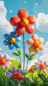 草花朵背景图片_糖果花朵3D卡通游戏场景