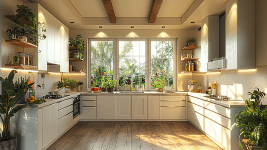 厨房的设计浅奶油色摄影配图