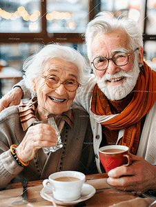 老年人摄影照片_快乐的老年人喝茶聊天
