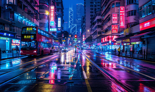 商务背景城市摄影照片_香港街头夜景