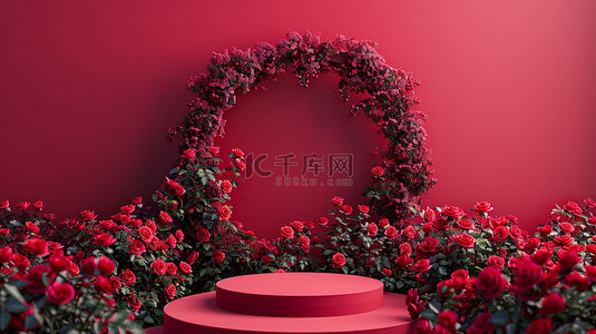 高端素材背景图片_玫瑰圆形展台高端合成创意素材背景