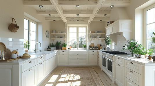 厨房的设计浅奶油色高清摄影图