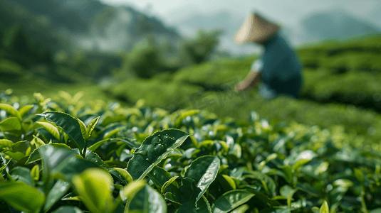 绿茶茶农在茶山上采茶