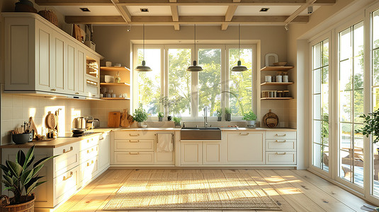 厨房的设计浅奶油色摄影图