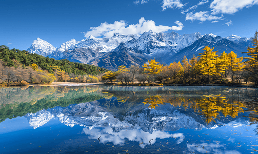 国学山水摄影照片_白天玉龙雪山蓝月谷自然风景