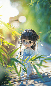 动漫绿色背景图片_3D人物小女孩动漫风格