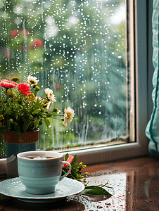 简约雨水背景摄影照片_雨天的窗舒服