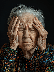 老年人摄影照片_年迈老奶奶头痛