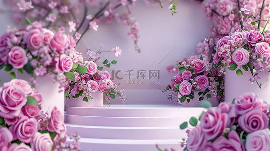 圆台背景图片_春天温暖蔷薇圆台合成创意素材背景