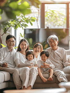 亚洲人幸福家庭看电视