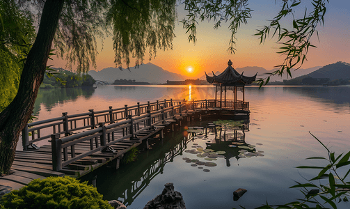 杭州西湖摄影照片_西湖的夕阳热情