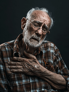 人物疼痛摄影照片_老年男性胸口疼形象