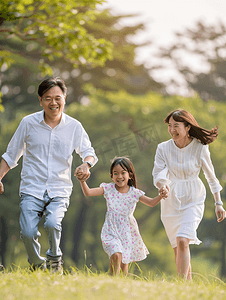秋天摄影照片_亚洲人幸福家庭在户外玩耍