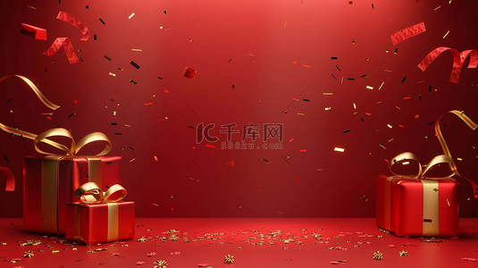 空间合成背景图片_红色丝带礼物空间合成创意素材背景