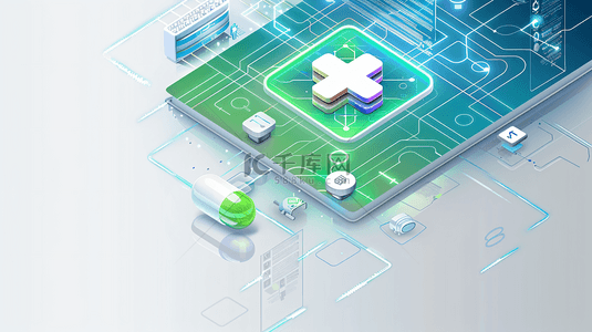 绿色医疗健康背景图片_数字健康和医疗技术的3D插图