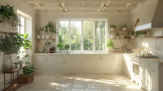 厨房的设计浅奶油色高清图片