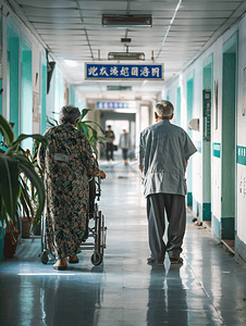 老年医生摄影照片_亚洲人病房内护士照顾生病的老人