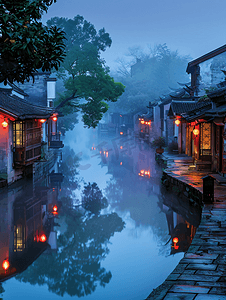 江南古镇中国风摄影照片_旅行江南古镇的夜景