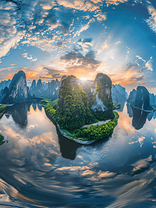 上海黄浦江两岸建筑风景摄影照片_日出时分的浦江两岸（360度环绕）