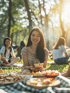 亚洲人青年人聚会野餐