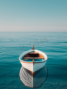 大海唯美背景摄影照片_平静海中的一只小船