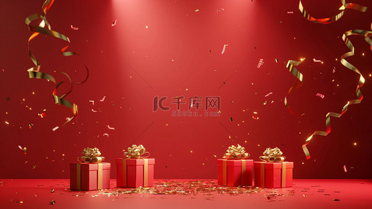 礼物丝带礼物背景图片_红色丝带礼物空间合成创意素材背景