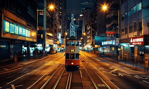 商务大气背景摄影照片_香港街头夜景