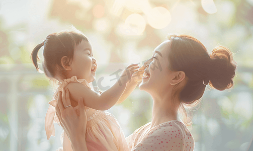 中国风边框素材摄影照片_温馨家庭母女亲子游戏