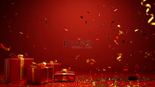 ins礼物背景图片_红色丝带礼物空间合成创意素材背景