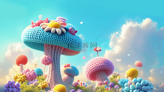 童话钟楼背景图片_春天可爱卡通毛线蘑菇童话蘑菇屋设计图