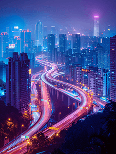 城市摄影照片_重庆夜景城市道路素材