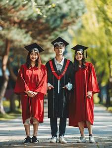 亚洲人大学生穿着学士服庆祝毕业