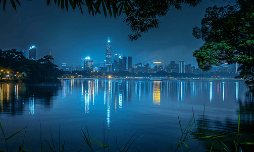 玄武湖图片摄影照片_南京玄武湖天际线夜景