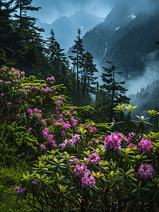 山脉美景杜鹃花