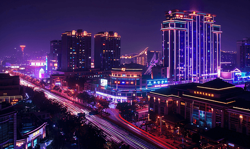 夜上海建筑摄影照片_万达广场城市夜景