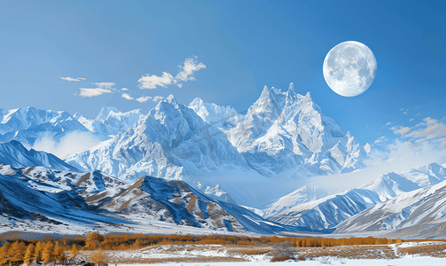 玉龙雪山雪山摄影照片_白天玉龙雪山蓝月谷自然风景