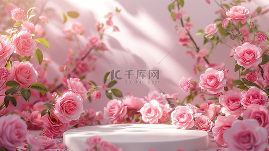 圆台背景图片_春天温暖蔷薇圆台合成创意素材背景
