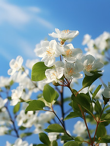 白色茉莉花淡蓝色天空照片