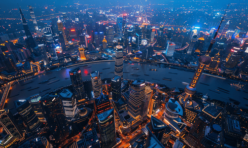 上海城市夜景俯拍