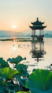 语文课本封面杭州西湖著名景点风景背景图片