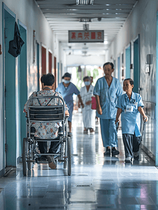亚洲人病房内护士照顾生病的老人