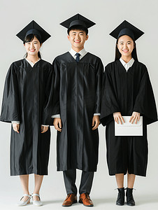 亚洲人大学生穿着学士服庆祝毕业