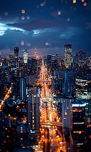 夜晚下全景俯瞰城市