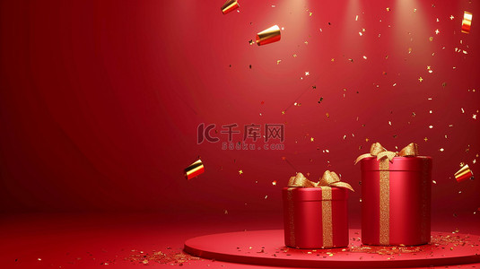 红色丝带礼物空间合成创意素材背景
