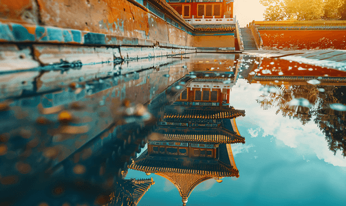 夏天摄影照片_夏天魅力故宫角楼风景倒影景色