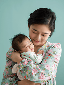 亚洲人保姆和年轻妈妈一起照顾宝宝