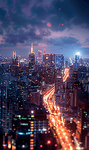 夜晚下全景俯瞰城市