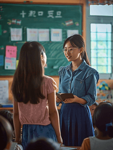 亚洲人乡村老师给小学生讲课