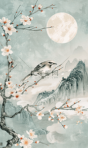 传统元素背景图片_鸟语花香中国传统元素海报封面设计
