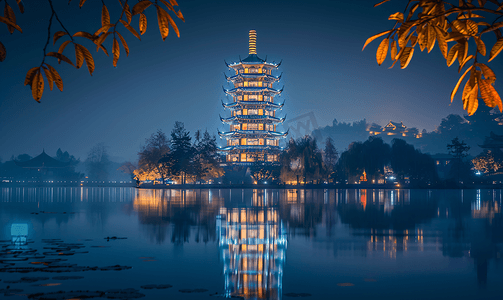 a摄影照片_西湖夜景雷峰塔